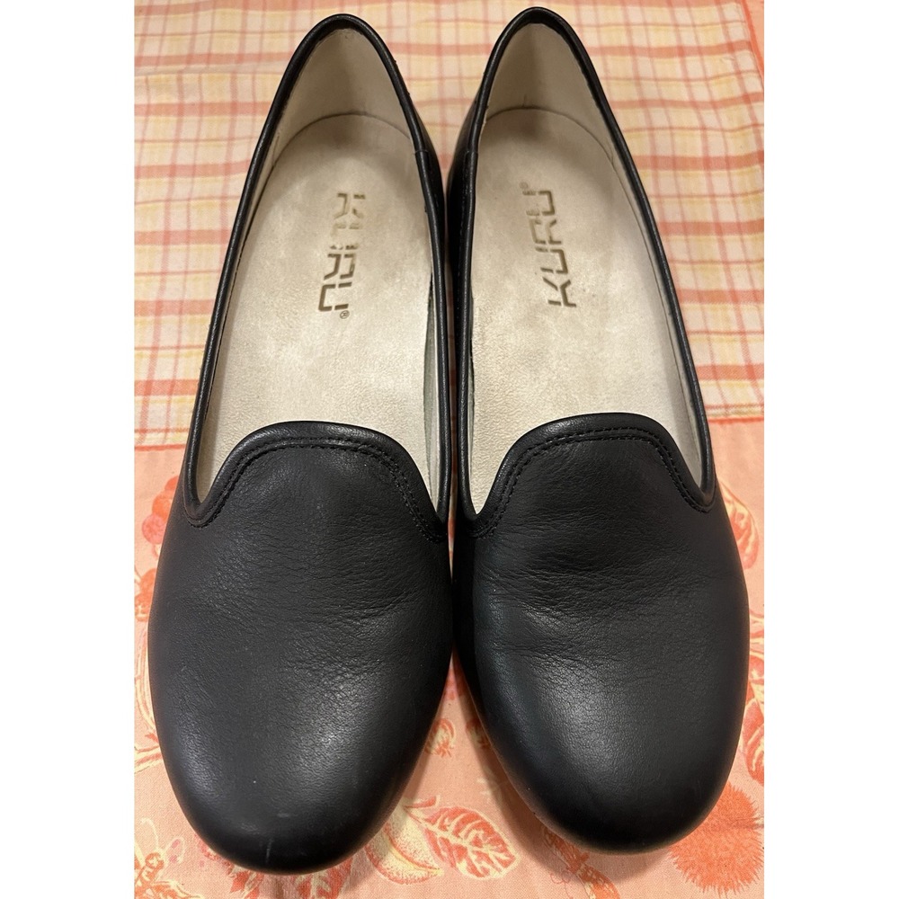 Kuru Slip On Black Leather Comfort Flats Kurusole Support Women's Shoes Sz 8.5